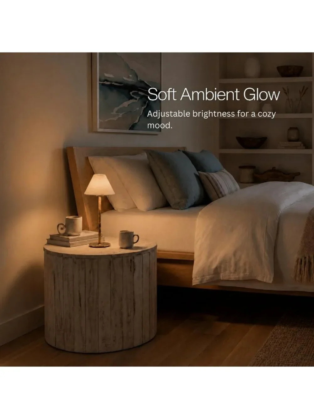 Rechargeable Bamboo Cordless LED Table Lamp - Dimmable Warm Light, Portable